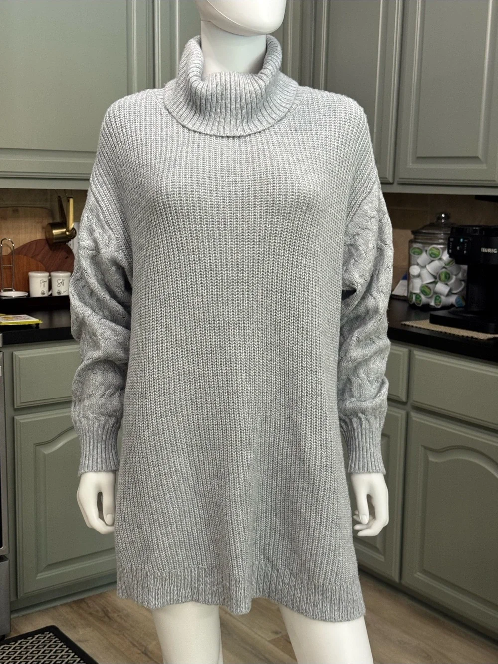 𝙎𝙩 𝙅𝙤𝙝𝙣'𝙨 𝘽𝙖𝙮 Tunic Sweater Dress Gray Cable Knit Turtleneck XL